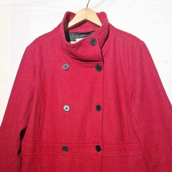 Vintage Wool Rayon Double-Breasted Red Trench Coat, Old Navy, 16, NWOT - Picture 3 of 13